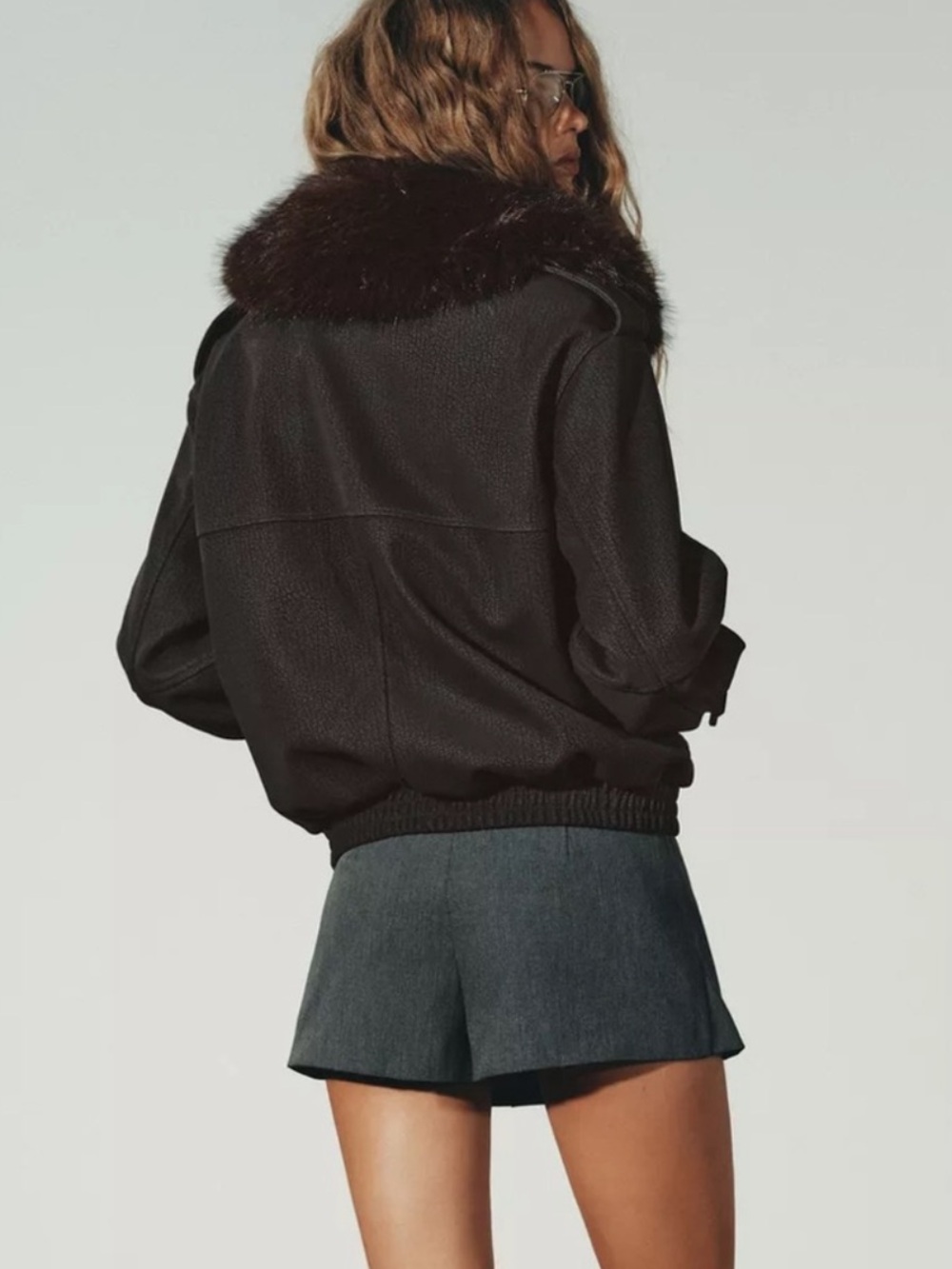 NWT Zara Faux Suede Jacket with Detachable Faux Fur Collar Brown XL - Picture 3 of 9